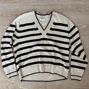 Madewell V-Neck Striped Sweater - Brown and Cream